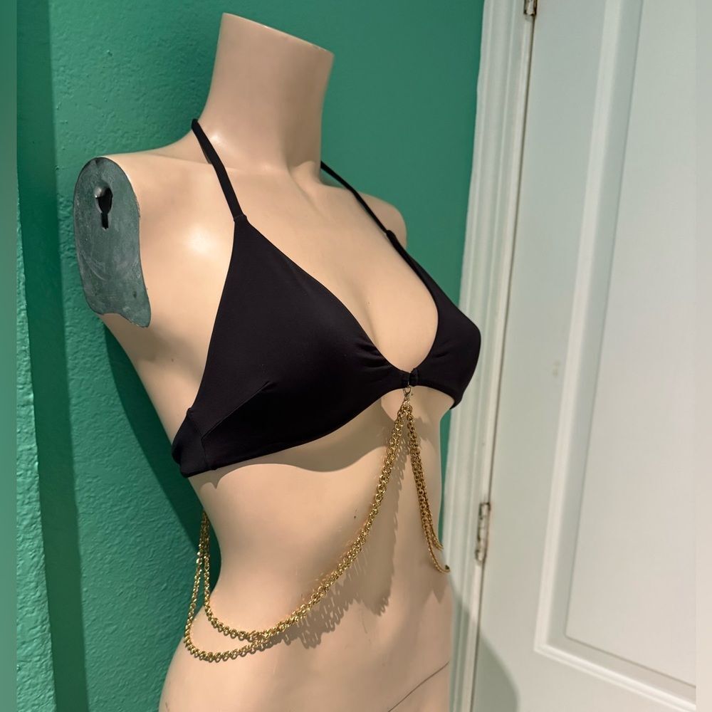 Beach Bunny Black Bikini Top with Gold Chain Accent No tags never worn